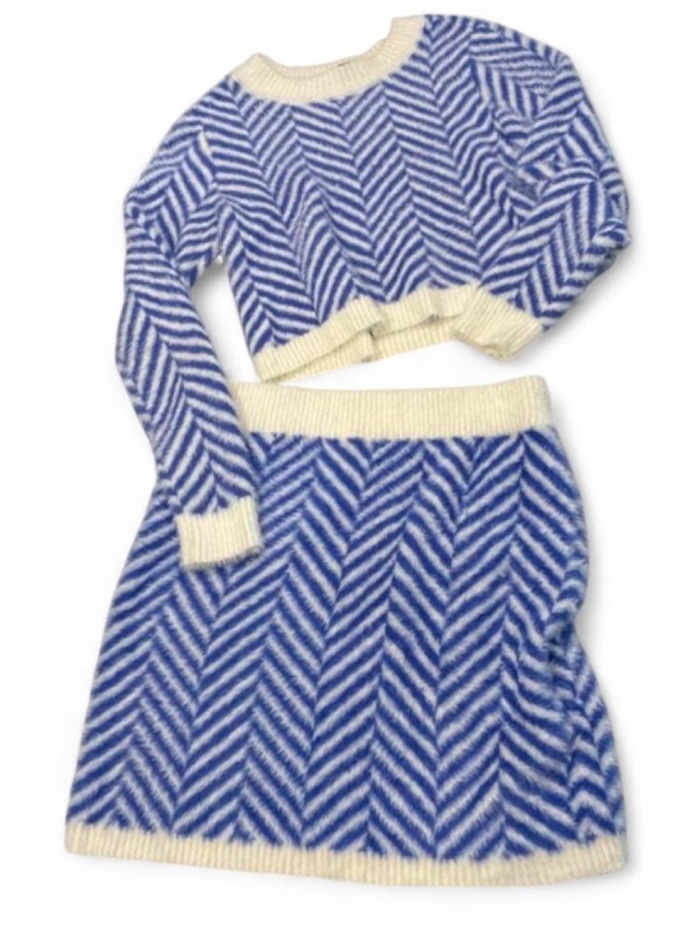 Versona Blue Chevron Knit Two-Piece Dress with Cream Trim - Picture 1 of 4